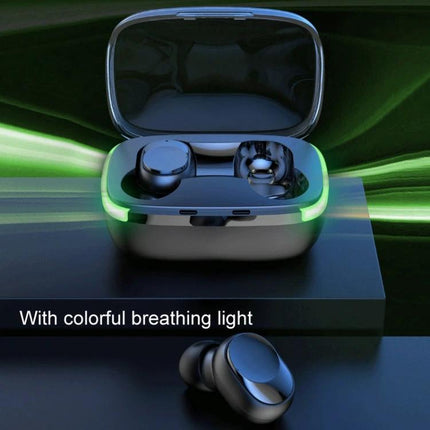 TWS Sports Wireless In-Ear Earphones For Commute And Gym charging case with earbuds and colorful breathing LED, IPX4 sweatproof