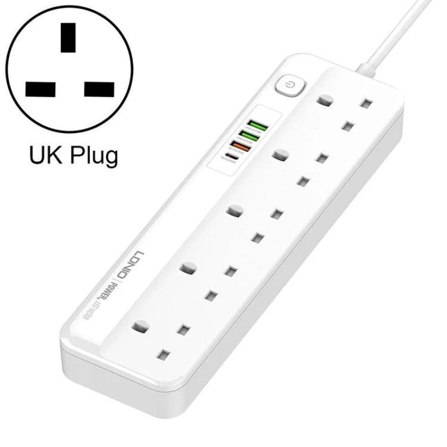 LDNIO Multifunctional Travel Charging Socket for Home and Office white UK power strip with 4 USB ports and 4 outlets