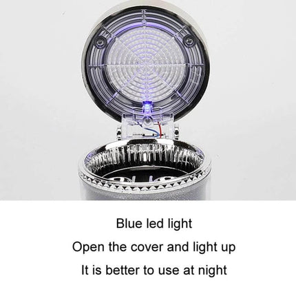 Car Air Conditioner Outlet Ashtray With Blue LED Light compact clamshell design open lid showing blue LED for night use