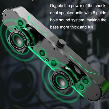 Wired LED Computer Speakers For Desktop Use, Compact dual-driver LED speakers with volume knob and enhanced bass