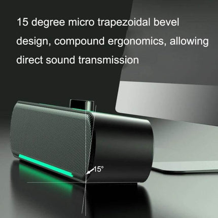 Wired LED Computer Speakers For Desktop Use, Compact with 15° bevel, LED lighting and volume knob