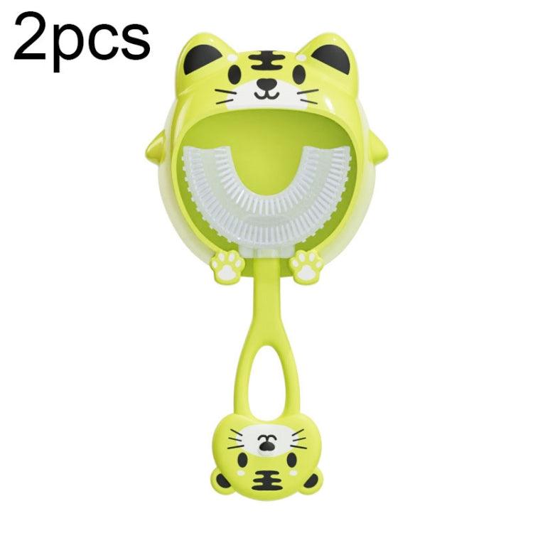 U-Shaped Silicone Toothbrush Set for Kids - 2pcs Cartoon Animal Design, Suitable for Ages 2-12