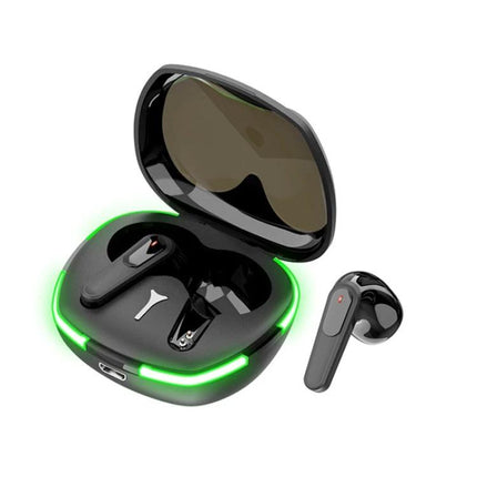 Mini True Wireless Earbuds With Secure Fit For Everyday Use black compact TWS earbuds in charging case with green LED