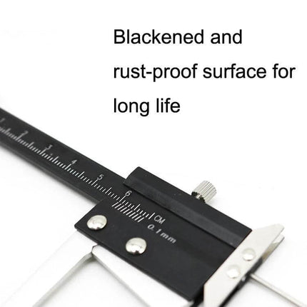 Steel Tire Tread Depth and Width Measuring Gauge showing blackened rust-proof steel caliper for accurate tire depth and width measurements
