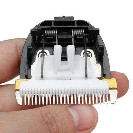 Ceramic Cutter Head for Trimmer 24 Teeth Replacement Blade showing white ceramic blade and metal teeth held in hand
