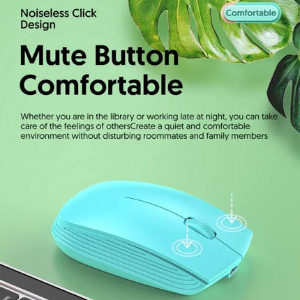 Compact Portable 3-Button Wireless Mouse for Laptops and Desktops in turquoise showing mute button design and ergonomic portable shape