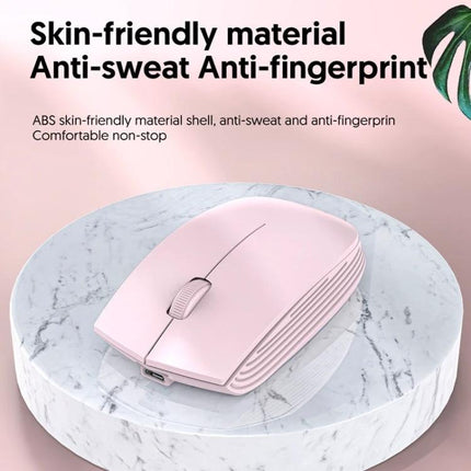Compact Portable 3-Button Wireless Mouse for Laptops and Desktops pink compact mouse on marble stand, 2.4G and Bluetooth, skin-friendly anti-sweat finish