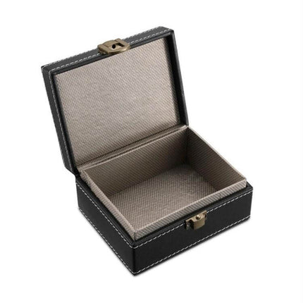 Protective RFID Shielding Box for Car Keys and Mobile Phones in black PU leather with beige interior, open to show storage for keys and phone