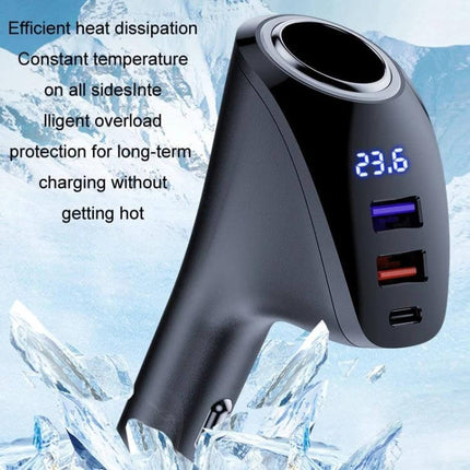 Car Charger With Digital Display For Daily Car Use compact multi-port vehicle charger with USB-C USB-A and digital voltage readout