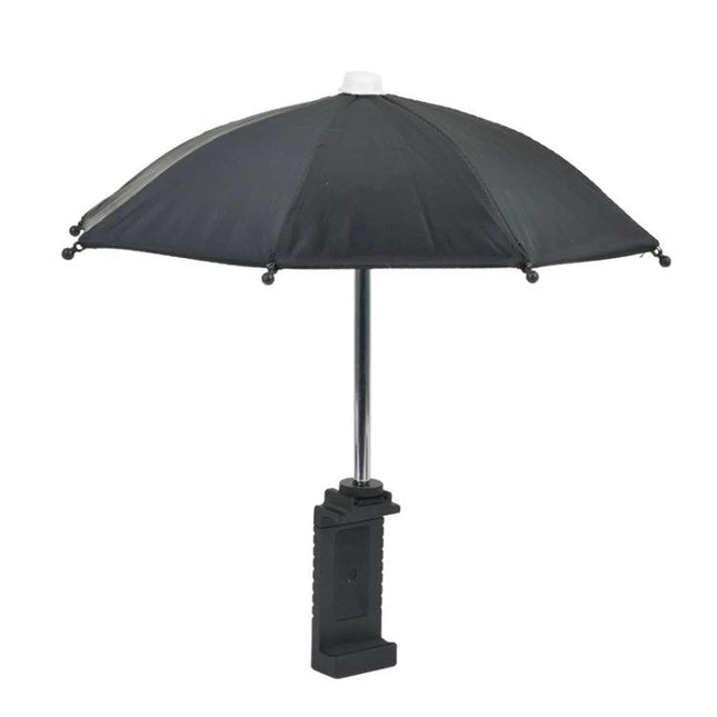 Compact Waterproof Umbrella for Camera and Phone Sun Protection - small black clip-on umbrella for outdoor photo and phone weather shielding