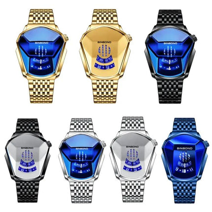 BINBOND Men's Locomotive Concept Steel Belt Watch with Classic Design