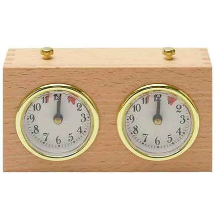 Retro Wood Shell Mechanical Chess Clock For Casual Games - wooden wind-up dual-timer with brass trim for home and club play