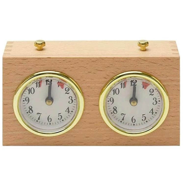 Retro Wood Shell Mechanical Chess Clock For Casual Games - wooden wind-up dual-timer with brass trim for home and club play