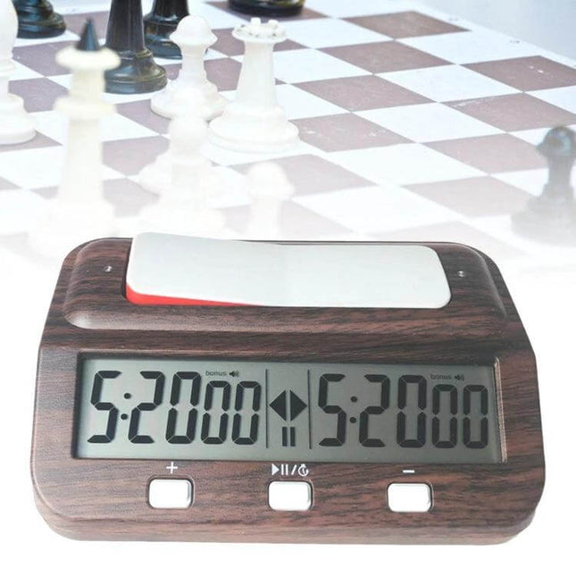 Plastic Chess Clock With Wood Grain Finish For Casual Games digital timer with large LCD, ABS shell and dual chips for fair turns