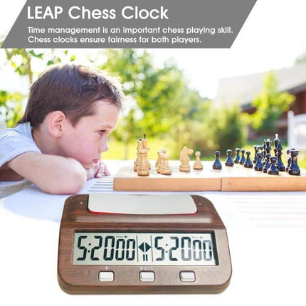 Plastic Chess Clock With Wood Grain Finish For Casual Games - compact digital timer with large LCD for home, club, classroom play