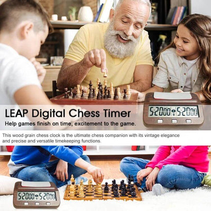 Plastic Chess Clock With Wood Grain Finish For Casual Games - compact digital timer with large LCD and rugged ABS shell for home, club, classroom play
