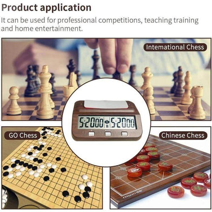 Plastic Chess Clock With Wood Grain Finish For Casual Games - digital timer with large LCD, ABS shell, dual chips for fair turns (home, club, classroom)