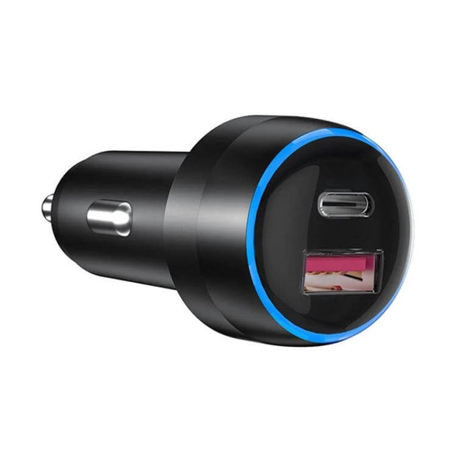 Dual-Port Car Charger For Everyday Phone Charging compact black car adapter with two USB ports PD 3.0 QC3.0 PPS 63W max, aluminum shell