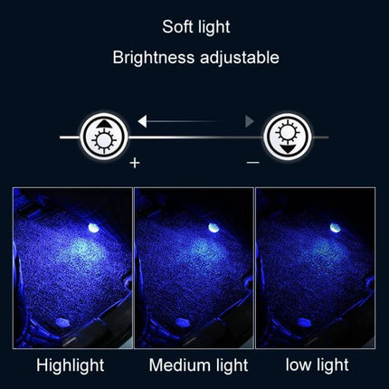 Car Ambient Light Kit With Wireless Remote For Easy Interior Mood showing adjustable soft brightness levels – highlight, medium light, low light blue footwell lighting