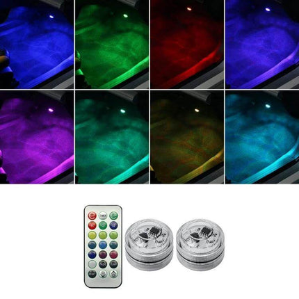 Car Ambient Light Kit With Wireless Remote For Easy Interior Mood showing 8 color modes, remote control and two compact adhesive LED modules