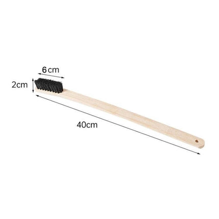 Long Bamboo Cleaning Brush for Automotive Engine and Tire Care - 40cm bamboo handle with 6x2cm natural bristle head for tight engine and wheel cleaning