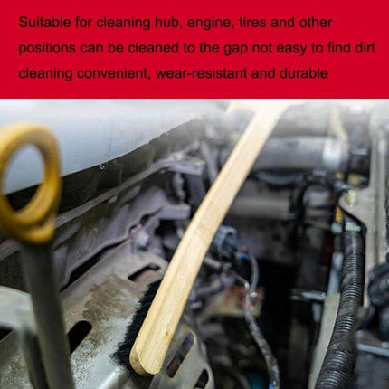 Long Bamboo Cleaning Brush for Automotive Engine and Tire Care - natural bristle bamboo handle cleaning tight engine and wheel gaps