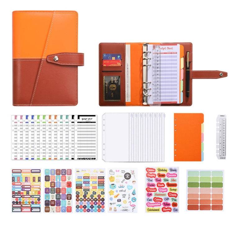 A6 YMX-012 PU Leather Budget Binder Notebook Macaron Color Matching Handbook, Macaron Color (Orange+Brown), Macaron Color (Yellow+Light Green), Macaron Color (Pink+Blue), Macaron Color (White+Black), Macaron Color (Khaki+Pink), Macaron Color (Blue+Purple) - Syndmart