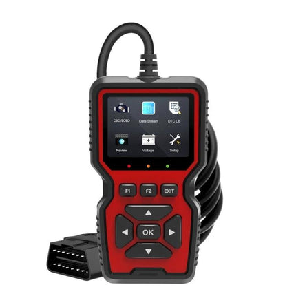OBD2 Tool for Everyday Car Maintenance and Checks handheld scanner with cable showing screen and buttons for reading and clearing fault codes