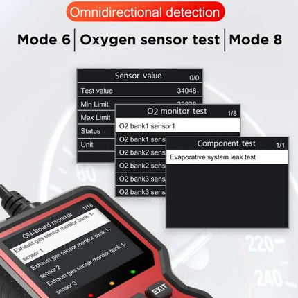 OBD2 Tool for Everyday Car Maintenance and Checks - handheld OBD2 reader showing oxygen sensor and evaporative system tests