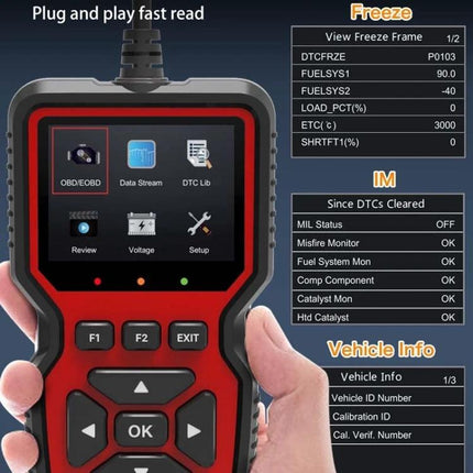 OBD2 Tool for Everyday Car Maintenance and Checks handheld scanner plugged into OBD2 port displaying live data and DTC codes