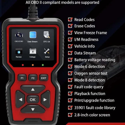 OBD2 Tool for Everyday Car Maintenance and Checks - handheld OBD2 code reader with color screen, read/erase codes, live data and battery voltage
