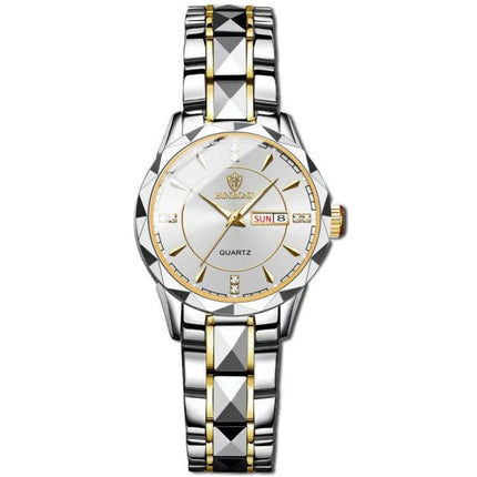 Binbong Luminous Quartz Watch for Business and Daily Use stainless steel two-tone luminous dial with day-date display