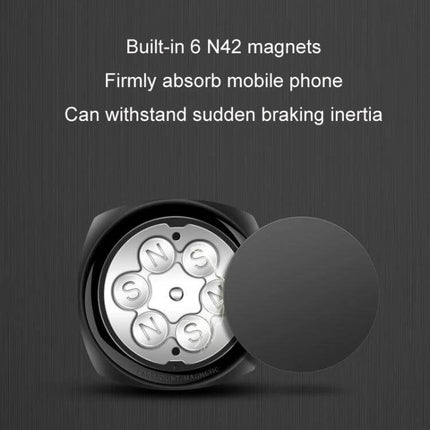 Car Telescopic Suction Cup Magnetic Phone Holder Non Slip – close-up of built-in 6 N42 magnets, non-slip suction cup and magnetic mounting plate
