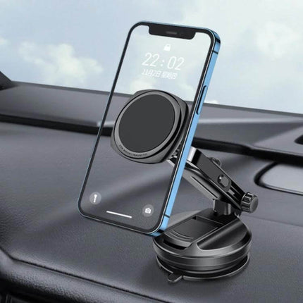 Car Telescopic Suction Cup Magnetic Phone Holder Non Slip mounted on car dash with telescopic arm and 220° swivel for stable hands-free viewing