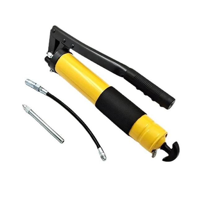 Handheld Grease Gun for Everyday Vehicle Maintenance Tasks – yellow lever grease gun with flexible hose and attachments for lubricating joints and bearings