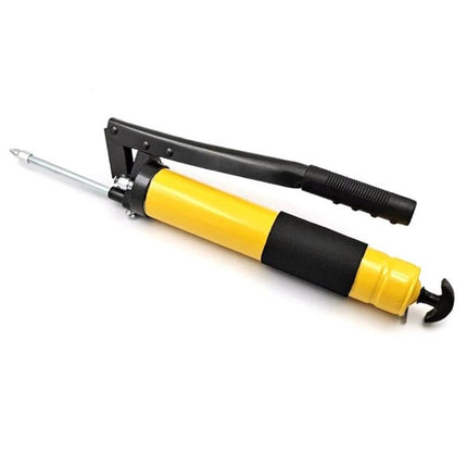 Handheld Grease Gun for Everyday Vehicle Maintenance Tasks - yellow lever-action grease gun with leaf-type pull rod for lubricating joints and bearings