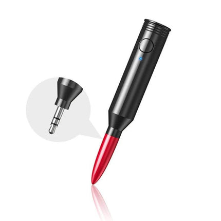 M416 Car Bluetooth Receiver Black For In Car Audio showing slim black Bluetooth AUX adapter with USB-C charging and built-in mic
