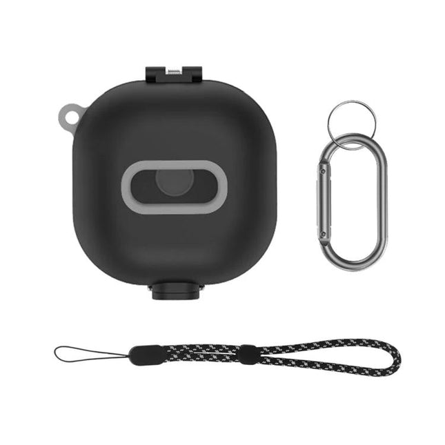 Essential Case for Samsung Earbuds in Everyday Activities - black TPU protective hard shell with carabiner and wrist strap