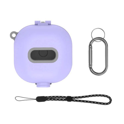 Essential Case for Samsung Earbuds in Everyday Activities - lavender TPU hard shell case with carabiner and wrist strap, waterproof shockproof protection