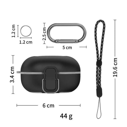 Essential Case for Samsung Earbuds in Everyday Activities - black TPU protective case with carabiner and strap, 6x3.4cm, waterproof, 44g