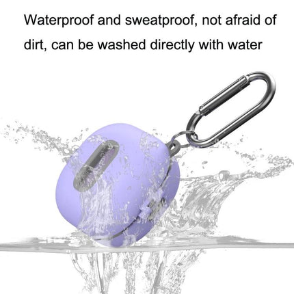 Essential Case for Samsung Earbuds in Everyday Activities - waterproof purple TPU protective case with carabiner splashing through water
