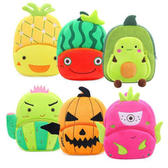 Mochila infantil con dibujos de frutas y verduras de peluche