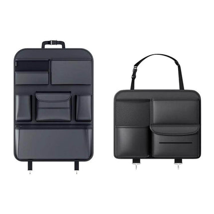 Multifunctional Car Seat Back Storage Bag Black Backseat Organizer with multiple pockets and durable eco leather for family travel