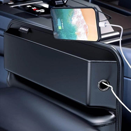 Car Gap Storage Box For In Car Organization Large Capacity black eco-friendly PVC leather organizer holding phone and charging cable