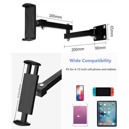 Wall Mount Stand for 4-13 Inch Tablets and Phones with Adjustable Arm, black adjustable wall arm for kitchen or office use