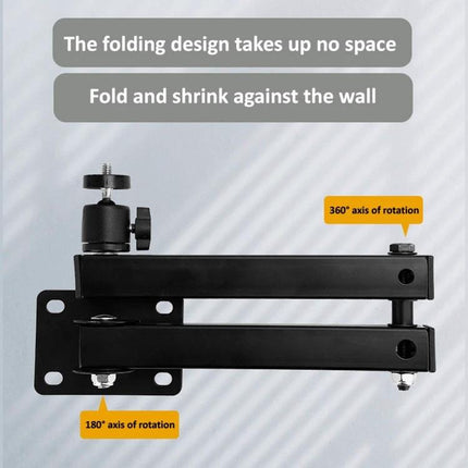 Wall-Mounted Foldable Projector Bracket for Versatile Adjustments showing dual-pivot foldable black bracket mounted to wall