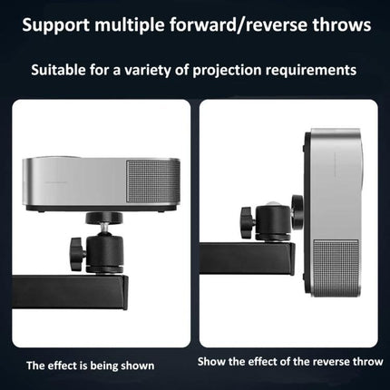 Wall-Mounted Foldable Projector Bracket for Versatile Adjustments showing dual pivot forward and reverse throws for precise projector positioning