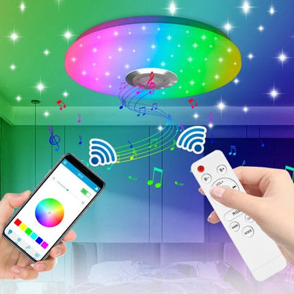 Color-Changing Ceiling Lamp for Daily Home Relaxation - Bluetooth app and remote controlled multicolor ceiling light creating a relaxing evening atmosphere