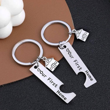 Stainless Steel House Keychain Set Of 2 For Everyday Keys - two 304 stainless steel keychains with house charm, compact rust-resistant design