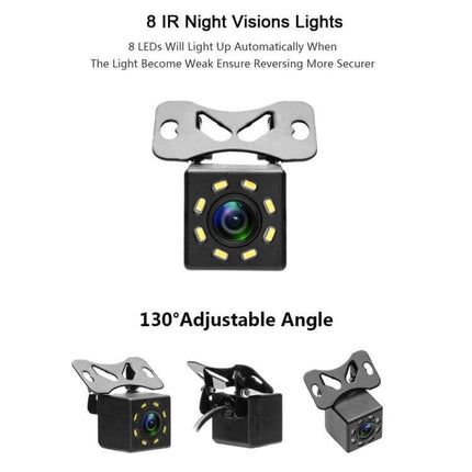 HD Reversing Camera with LED Lights for Nighttime Car Parking - compact 170° wide-angle rear camera with 8 LED night lights and adjustable 130° bracket